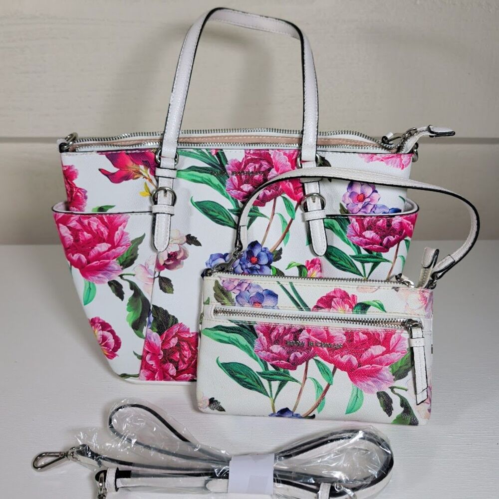 Dana Buchman floral peony print tote and wristlet bag
